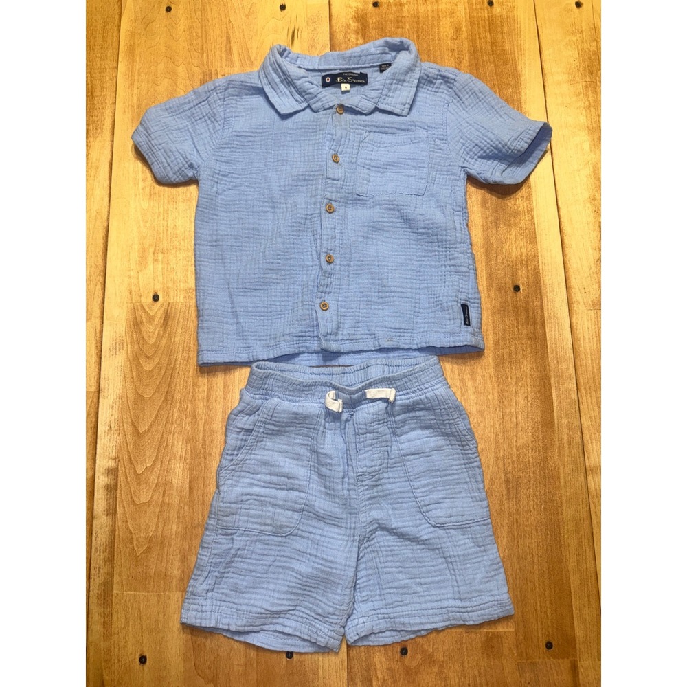 Ben Sherman Boys 2-Piece 100% Cotton Gauze Shirt and Shorts Set Blue Size 6